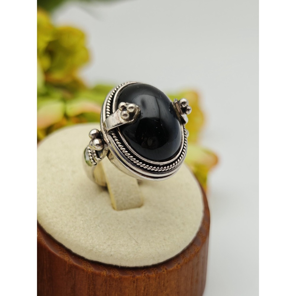 Black Onyx Artisan Statement Ring Women Size 4.5 Black Silver Sterling 925 Boho